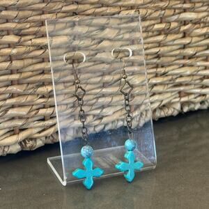 Vintage Turquoise Cross Dangle Earrings
